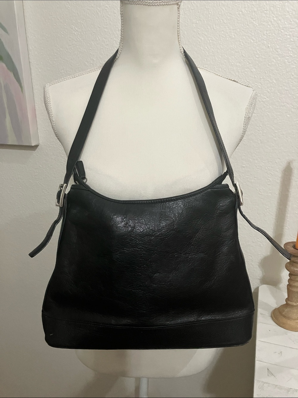 Vintage El Portal Black Genuine Leather Shoulder Bag